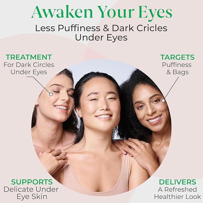 EyeGLO Caffeine Eye Cream for Dark Circles, Eye Bags, and Puffiness | UnderEye Treatment for Women with Peptides, Antioxidants, Hyaluronic Acid | Natural Brightening EyeCream - 1 Oz