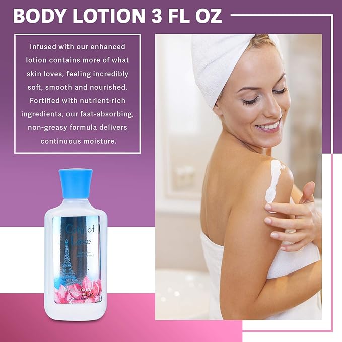 Bath & Body Care Travel Set - Home Spa Set with Body Lotion, Shower Gel and Fragrance Mist, Personal Body Care Travel Set (City of Love)