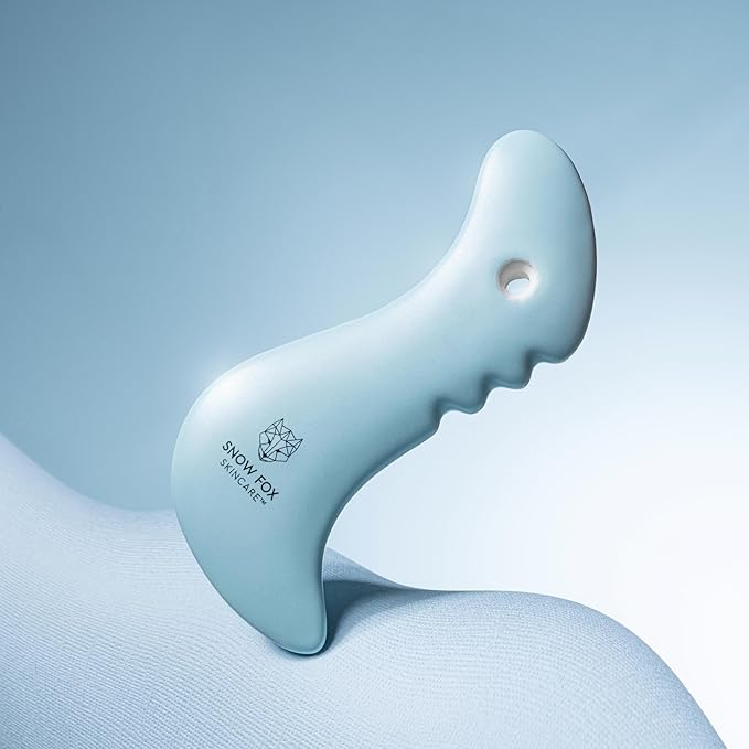 Snow Fox Porcelain Facial Gua Sha Tool | Sculpting Massager for Face Contouring, Lymphatic Drainage & Jawline Shaping | Acupressure Therapy Device | Reflexology Face Care (Arctic Blue)