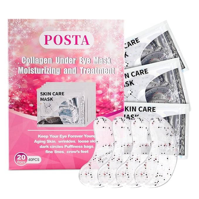 POSTA 20Pairs/40Pcs Collagen Under Eye Patches, Glitter Under Eye Mask for Dark Circles and Puffiness, Hydrating Eye Skincare Reduce Wrinkles and Fine Lines, Eye Gels Pads for Beauty Personal Care