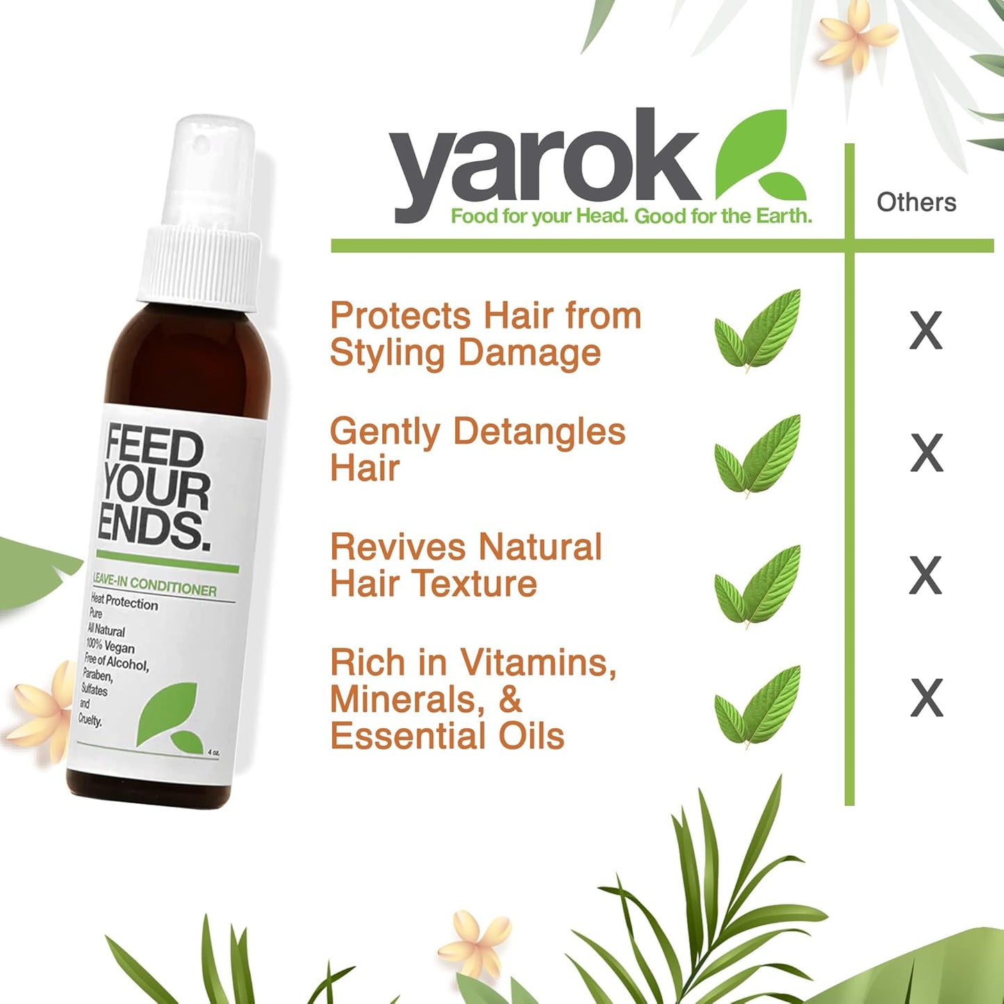 Yarok - Feed Your Ends Leave In Conditioner - Moisturize, Detangle & Protect - Hydrating & Nourishing - For Shiny, Smooth, Soft Hair - 100% Vegan - Gluten, Sulfate, Paraben & Cruelty Free - 4oz