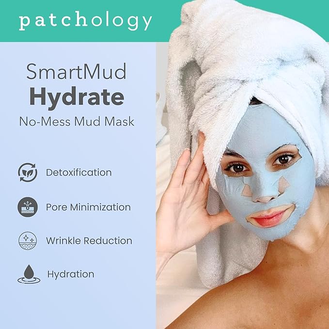 Patchology Hydrate SmartMud Clay Mask - No Mess Blue Clay Face Mask with Hyaluronic Acid for Hydrating & Smoothing Skin - Exfoliates Pores & Refreshes Complexion - Face Skin Care Solution (1 Count)