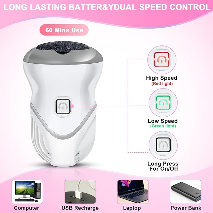 Electric Foot File for Dead Skin Removal, Callus Remover for Feet, Featuring a Dander Vacuum Foot Scrubber with 2 Speeds and 6 Grinding Heads, Foot Calluses Remover Kit for Cracked Skin.