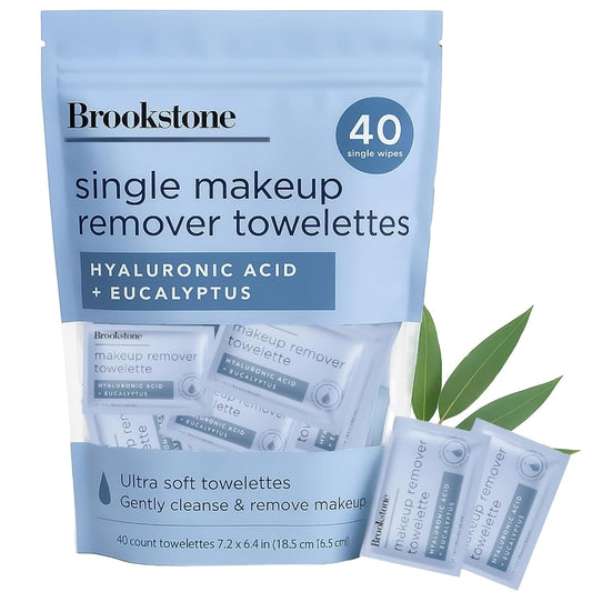 Brookstone Individual Makeup Remover Wipes - Ultra Soft, Makeup Remover Wipe Individually Wrapped, Gently Cleanse & Remove Makeup, 40 Count Makeup Wipes Individually Wrapped