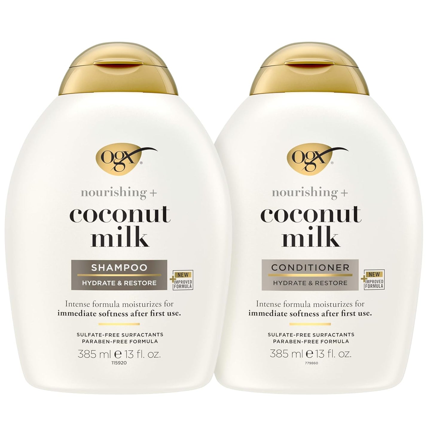 OGX Nourishing + Coconut Milk Sulfate Free Shampoo and Conditioner Set, Hydrates & Softens Hair, Lipi Pro Shield Technology, Creamy Coconut Milk White Peach & Shea Butter Scent, 2 Items, 2 x 13 fl oz