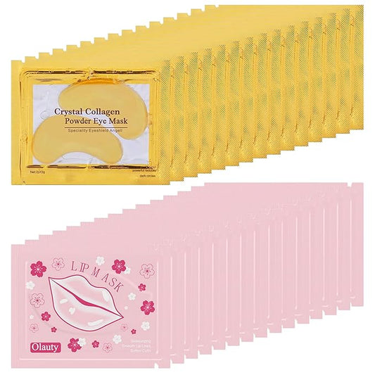 30 Pairs Lip Masks & 24K Gold Eye Mask Bulk Mother's Day Gifts, Collagen Crystal Under Eye Patches for Puffy Eyes, Effectively Moisturizing Lip & Eye Skin Care, Reducing Fine Lines Dark Circles