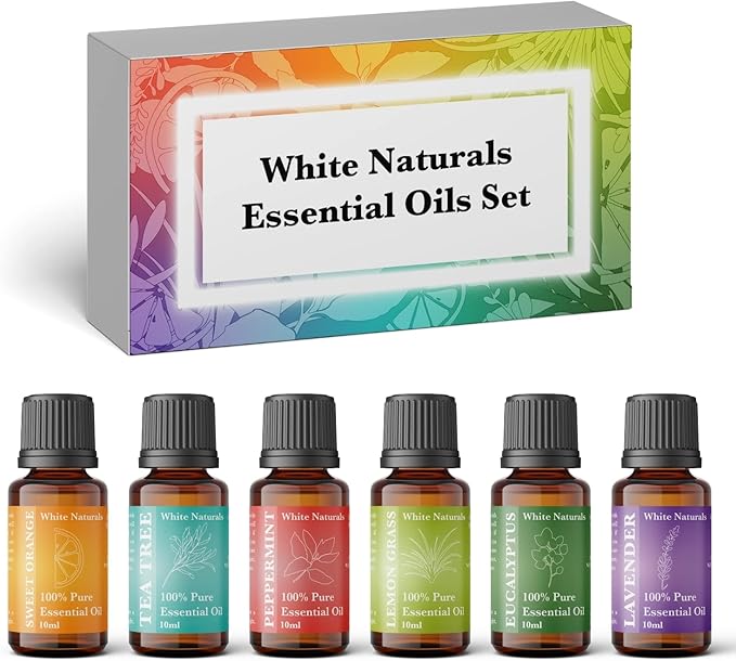 Essential Oils of 6 kit - Set, 6X10ML Diffuser Fragrance Oils Essential Oil, Sweet Orange, Tee Tree, Peppermint, Lemon Grass, Eucalyptus and Lavender