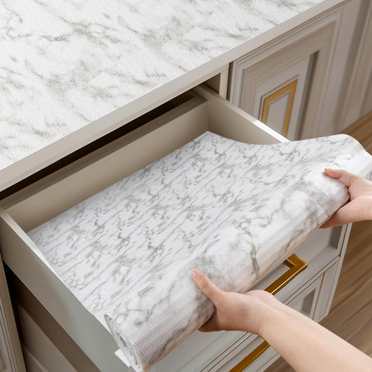 Shelf Liner Drawer Liner for Kitchen Cabinet Non-Adhesive, Strong Grip Anti Slip Cabinet Liners for Shelves, Durable Waterproof Cupboard Liner, Marble, 17 in x 10 Feet