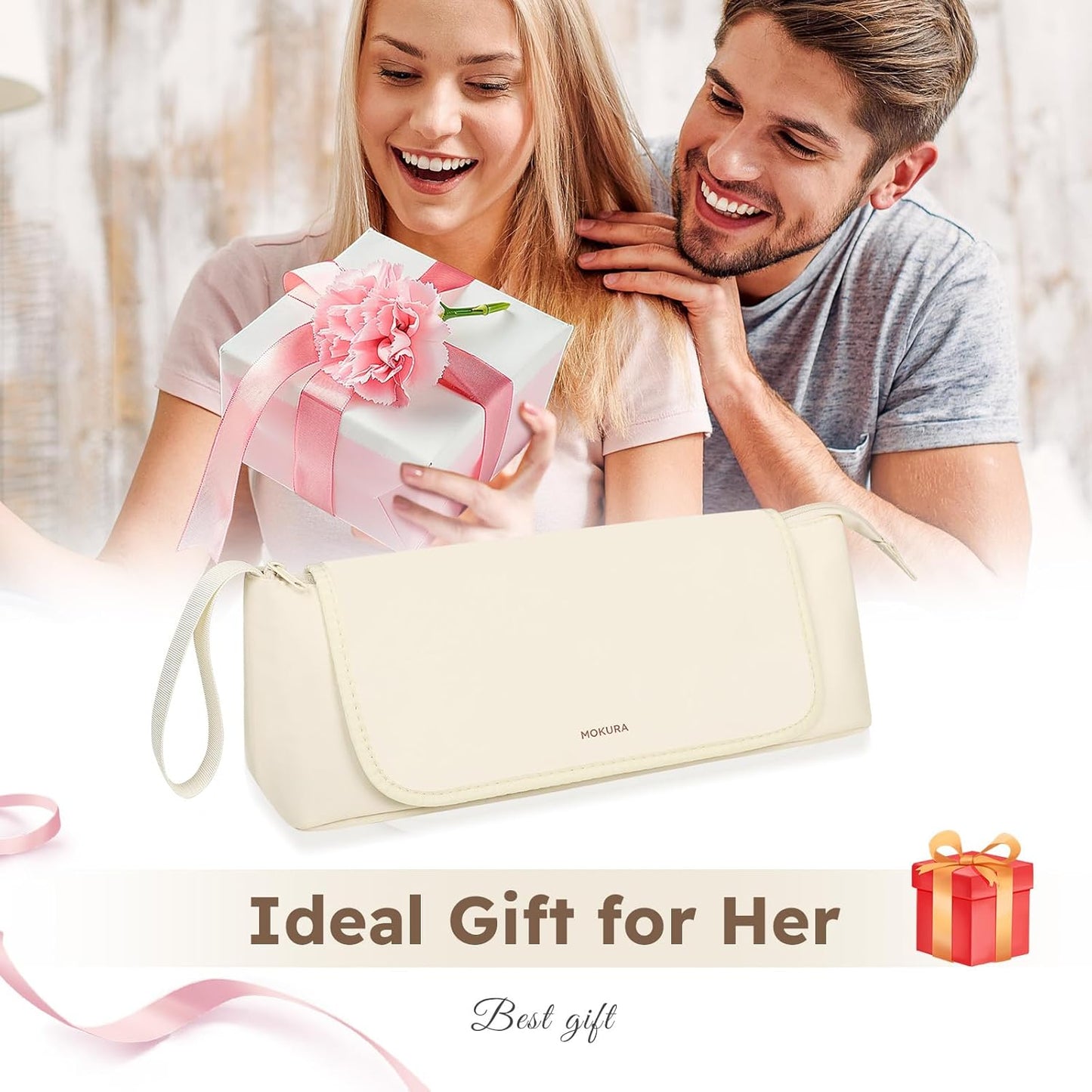 MOKURA Hot Hair Tools Travel Bag with Heat Resistant Mat Removable, Hair Accessories Organizer Case, Women Travel Essentials, Storage Pouch for Curling Iron Straightener Flat Iron Hair Dryer, Ivory