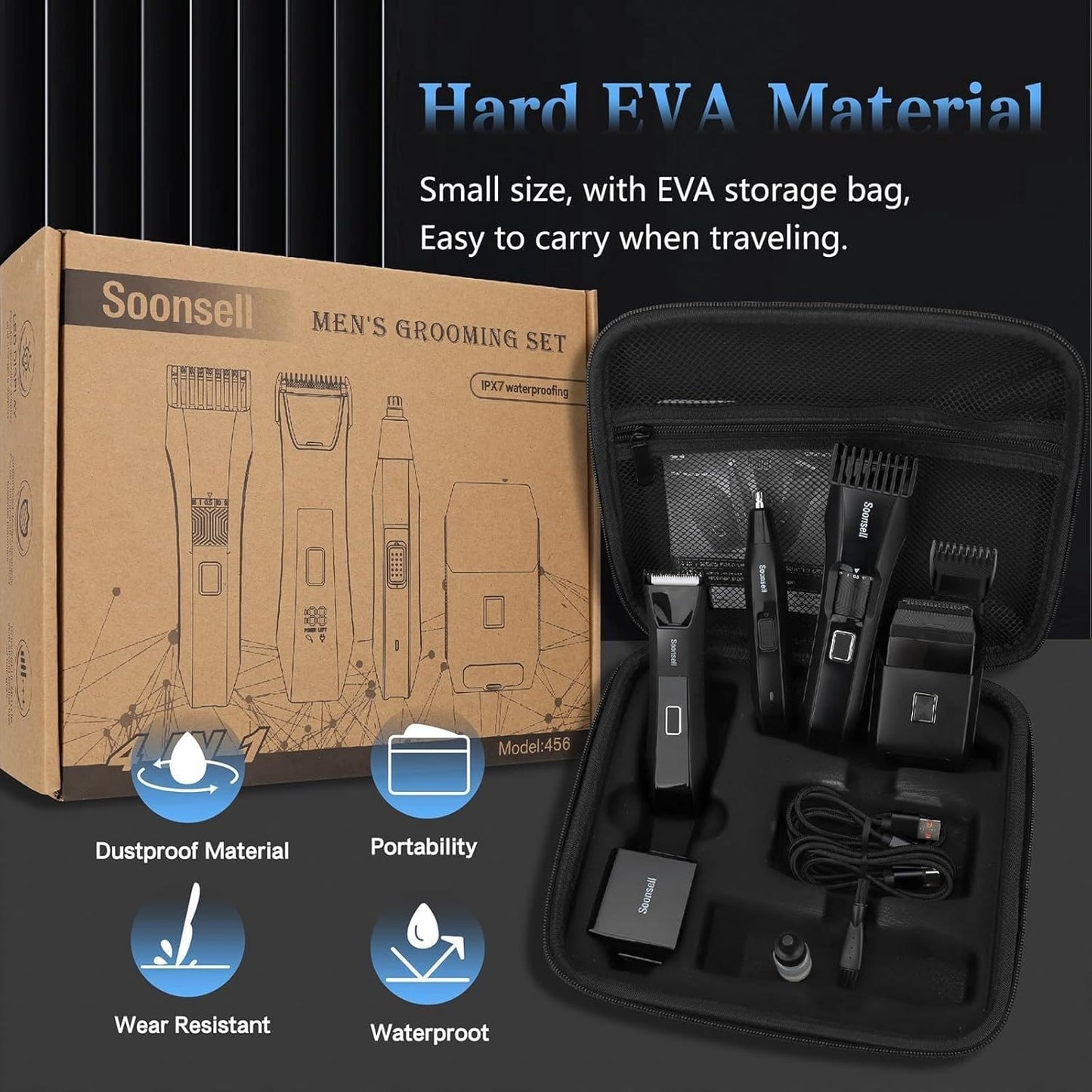 Soonsell Manscape Beard Trimmer for Men,IPX7 Waterproof 4 in 1 Men's Grooming Kit,Ball Shaver,Nose Hair Clippers,Electric Razor,Hair Clippers for Men,LED Display,Wet/Dry Trimmer