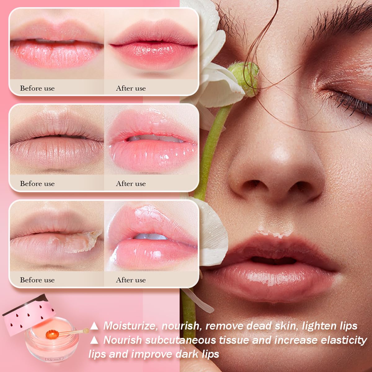 3 Pcs Honey Lip Balm, Strawberry Apple Lip Mask, Moisturizing Lip Sleeping Mask, Hydrate Repair Prevent Dry Cracked Lip (Strawberry + Honey + Apple Lip Balm)
