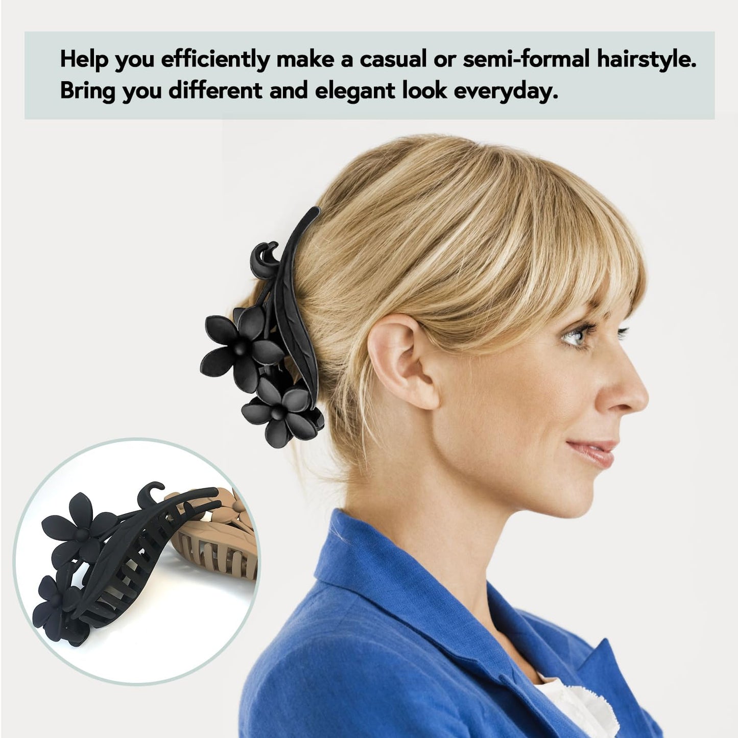 MARY LAVENDER Big Claw Clips Flower Shape for Women and Girls, Non Slip Strong Hold Hair Clips for Thick Hair, 4 Neutral Colors