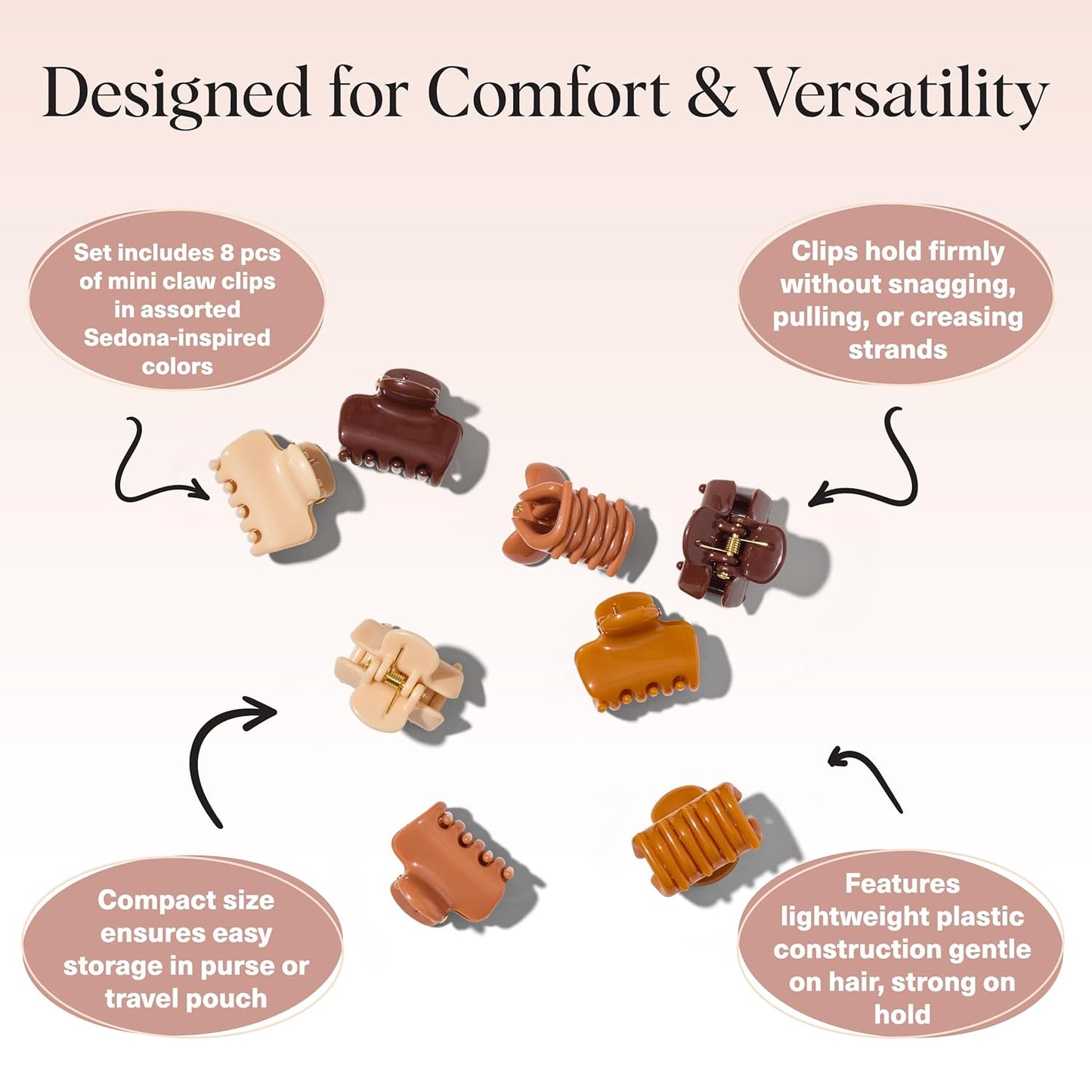 Kitsch Small Hair Clips for Women and Girls – Mini Claw Clips – Hair Accessories – Daily Styling, Recycled, | Ideal Gifts for Women Sedona – 8pc Set