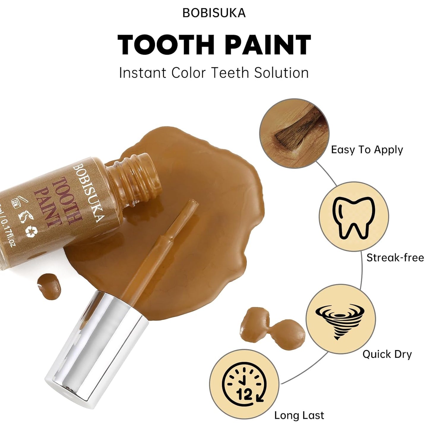 BOBISUKA Yellow Tooth Paint, Professional Yellow Teeth Makeup Solution - Safe, Quick Dry & Realistic, Perfect for Cosplay, Halloween Makeup, Theater, and Special Effects (5 ml)