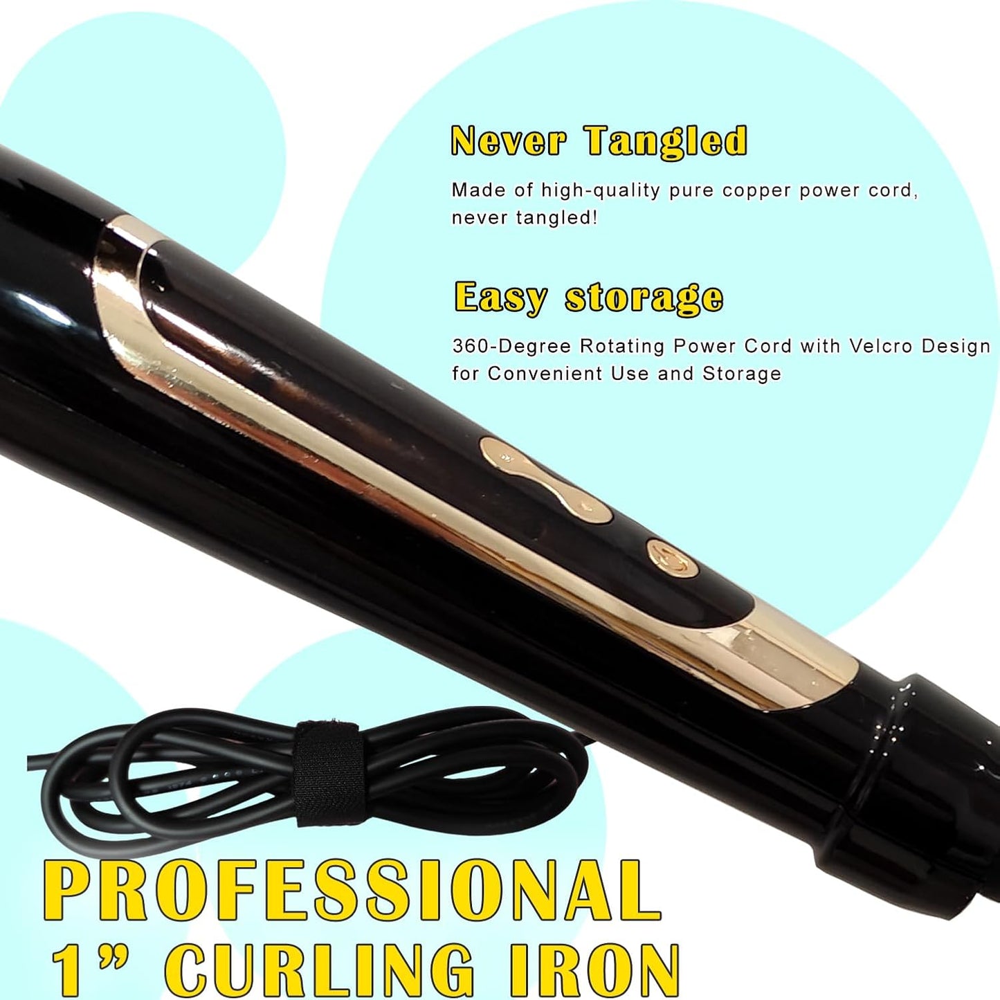 abp 1 Inch Curling Iron Extra Long Barrel with Ceramic Coating for Long/Medium Hair,LED Display Instant Heat up to 450°F with clamp,Hair Waving Style Tool Girls & Women