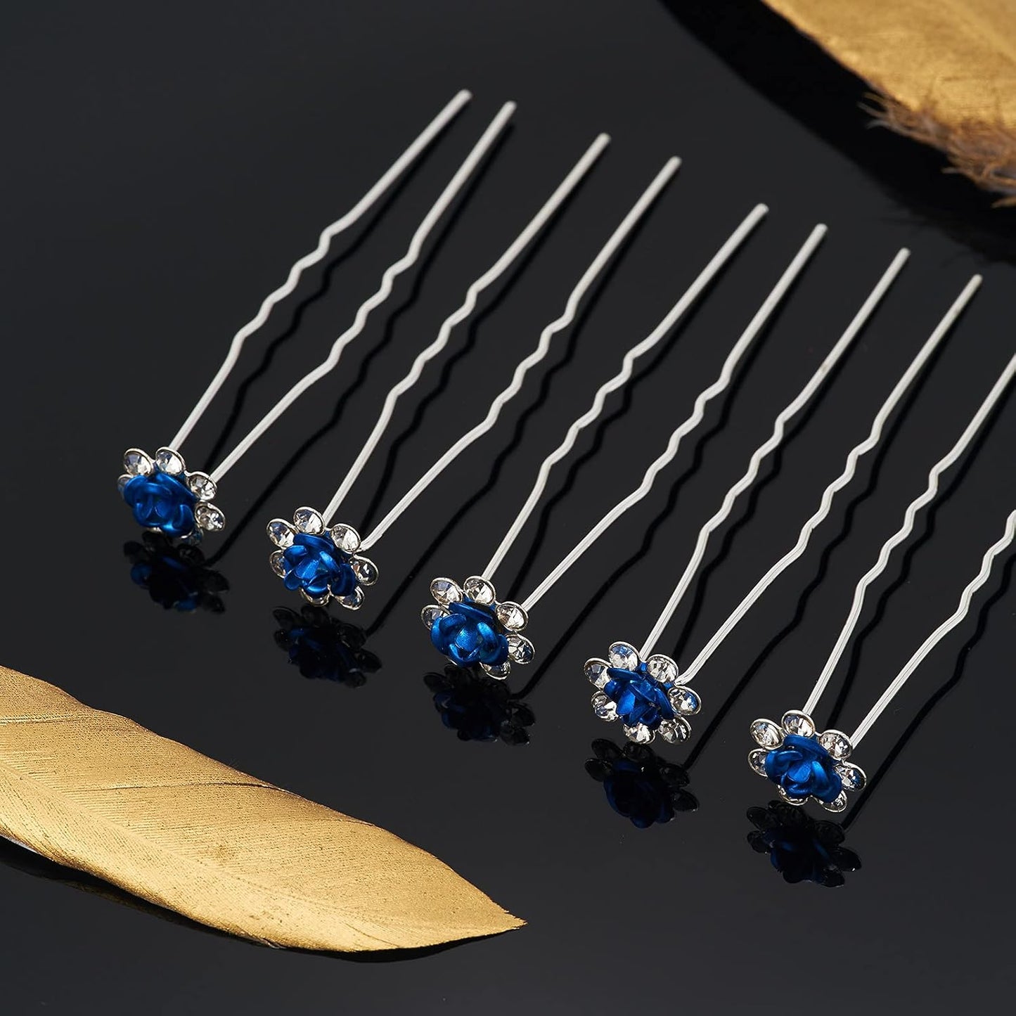 20 Pack (Navy) Crystal Hair Pins Rose Flower Rhinestone Hair Clips for Bridal Wedding Women Hair Jewelry Accessories, with Clear Container