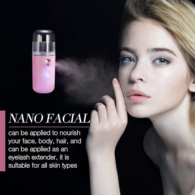 Honoson 2 Pieces Nano Facial Mister 30 ml Mini Face Humidifier Portable Facial Sprayer USB Rechargeable Handy Skin Care Machine for Face Hydrating, Daily Makeup (Black and Pink)