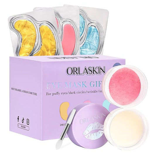 30pcs Under Eye Patches for Puffy Eyes and Dark Circles,Eye Gel Pads for Soothe Puffiness,Eye Bags and Wrinkles+Lip Mask & Lip Scrubber set for Dry Chapped Cracked Peel Lips Skin Care