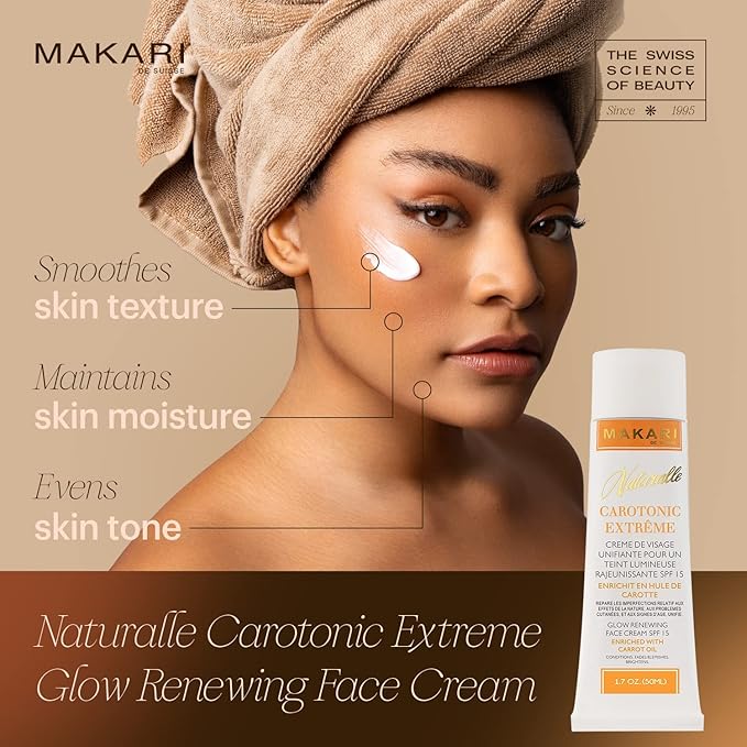 MAKARI Naturalle Carotonic Extreme Brightening 3-Piece Set - Glycerin Oil, Brightening Serum, and Glow Renewing Face Cream SPF15 | Fades Scars & Marks | For Oily & Sensitive Skin | Hydrates & Brighten