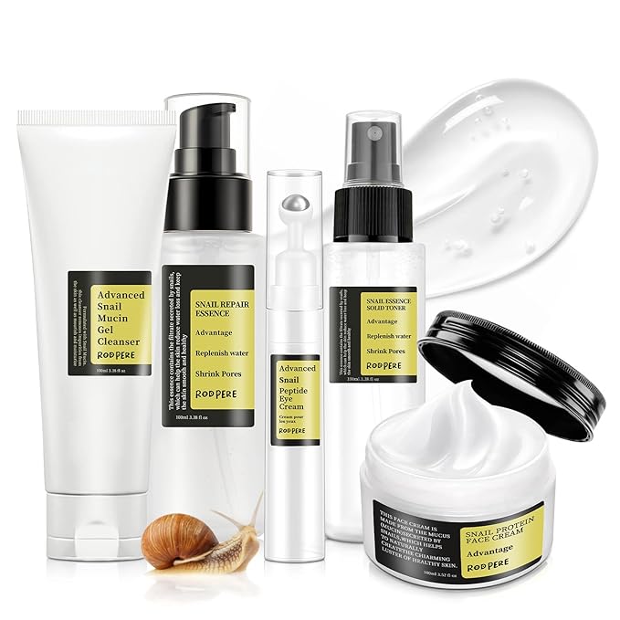 Snail Mucin Skin Care Routine Set For Women, 5 PCS Advanced Snail Mucin Facial Kit For Girls, Skin Care Gift Set With Face Cleanser, Toner, Serum, Face Cream, Eye Cream, Repairing, Anti Aging.