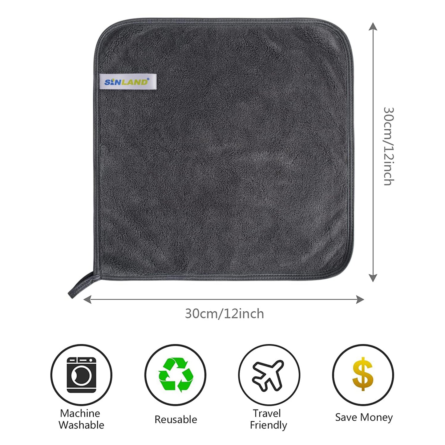 SINLAND Microfiber Face Cloths Reusable Makeup Remover Washcloths Super Soft and Absorbent Fingertip Face Towels for Sensitive Skin Women 12 x 12 Inch 6 Pack