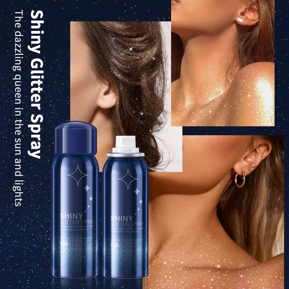 2 Pcs Body Glitter Spray, Perfect Body Glitter for Music Festival Stage Makeup and Festival Rave Shimmer Spray Highlighter Makeup.