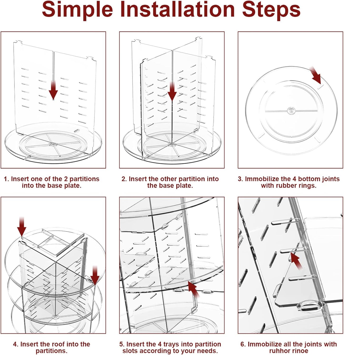 Makeup Organizer 360 Rotating Cosmetic Organizer DIY Adjustable Makeup Carousel Spinning Holder Rack, Large Capacity Cosmetic Storage Box Makeup Brushes Organizer for Vanity Countertop (Clear)