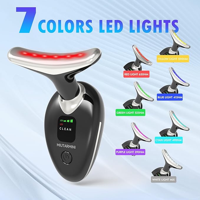 Facial Massager for Face and Neck, Red-Light-Therapy-for-Face and Neck, Face culpting Wand with 7 Color, at-Home Face Tool for Skin Care,Gifts for Women (Black)