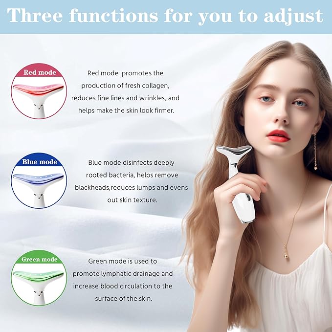Face and Neck Beauty Massage Wand, 3 Modes - 9 Vibration Frequencies - LED - Heating, 3-in-1 Facial Sculptor for Skin Care at Home Therapy Face Massager Tool for Skin Tightening and Lifting