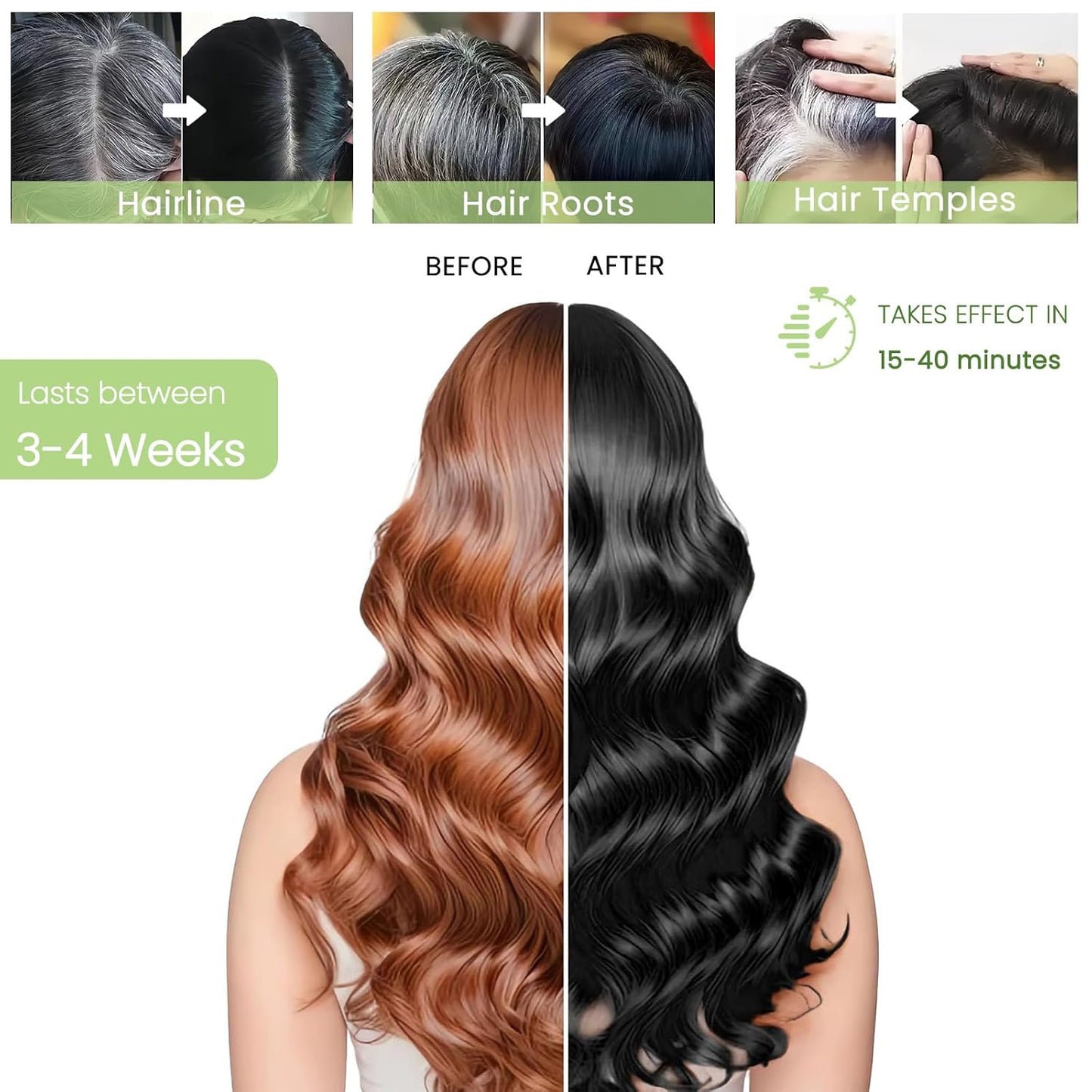 Black Hair Dye Shampoo 3 in 1, Natural Instant Hair Color Shampoo for Women Men 100% Gray Hair Coverage Champu Para Canas Mujer, Lasting 3-4 Weeks & Easy to Use & All Hair Types & Root Touch Up, 500ml