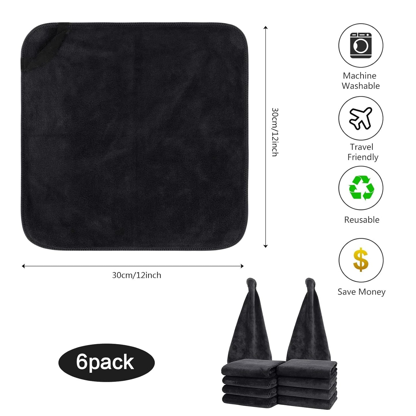 SINLAND Microfiber Facial Cloths Fast Drying Washcloth 12inch x 12inch Absorbent Face Wash Cloth Soft Makeup Remover Cloths