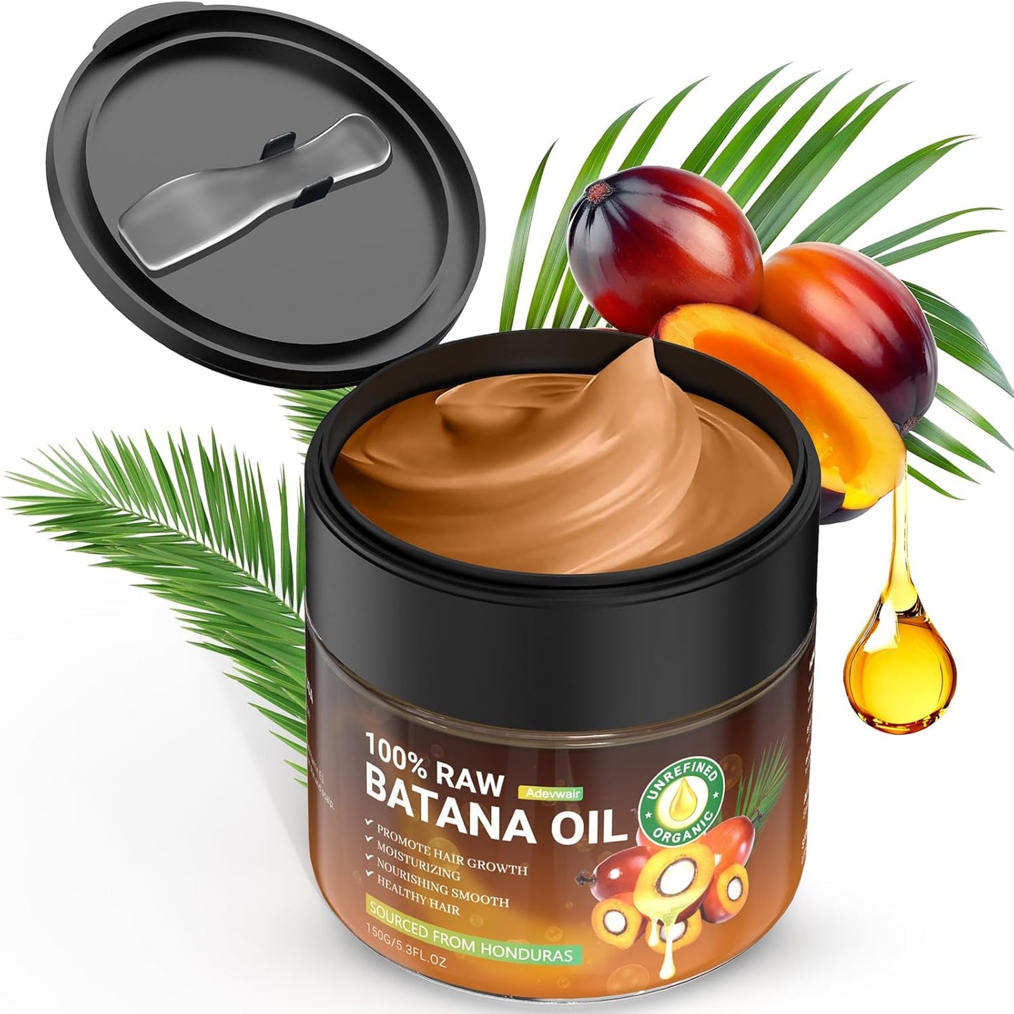 Batana Oil for Hair Growth, Dr Sebi 100% Pure Organic Natural Ingredients from Honduras Prevents Hair Loss, Enhances Thickness, Restores Dry Damaged Hair, 5.3oz