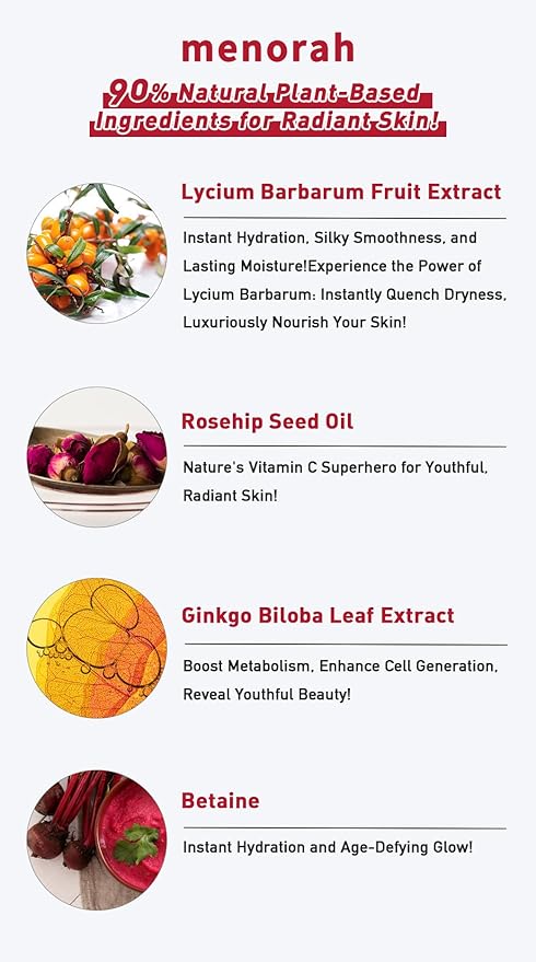 menorah skincare - Anti-Aging Serum Rescue Sheet Masks (4 Sheets) - with Goji Berry, Rosehip, Facial Mask, Skin Firmness and Elasticity