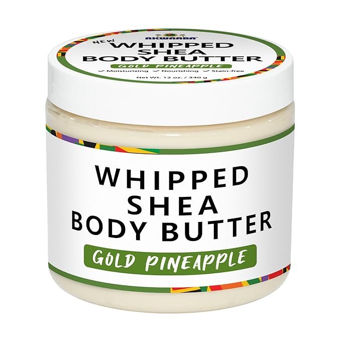 AKWAABA New Whipped Shea Body Butter (Gold Pineapple) - Moisturizes, Glows & Softens Skin | Natural Raw Shea Butter | For Dry Skin | 12 oz / 340 g