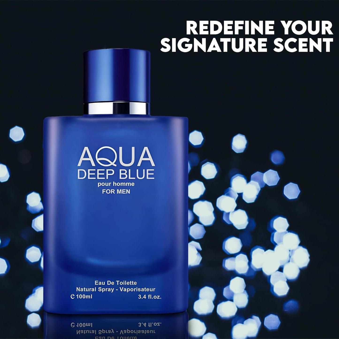 Aqua Deep Blue Cologne for Men Natural Spray Perfume Classic Scent Wonderful Father's Day Gift Eau De Toilette for Daily Use 3.4 Fluid Ounce