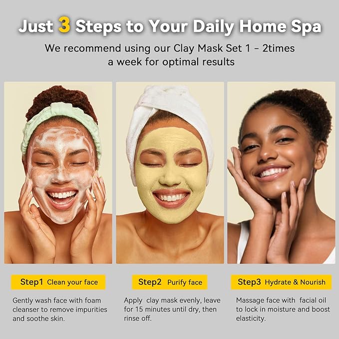 Turmeric Clay Mask, Green Tea, Dead Sea Minerals Mud Mask, Spa Facial Mask 3-Piece Set for Deep Cleansing, Moisturizing, and Refining Pores, Vegan & Cruelty-Free 2.5 oz each