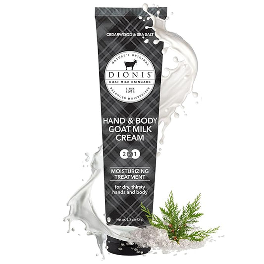 Dionis Goat Milk Skincare Scented Hand & Body Cream - Travel Size Lotion For Hydrating & Moisturizing Dry and Sensitive Skin, Cruelty Free, Paraben Free Made in The USA, Cedarwood & Sea Salt, 3.3 oz
