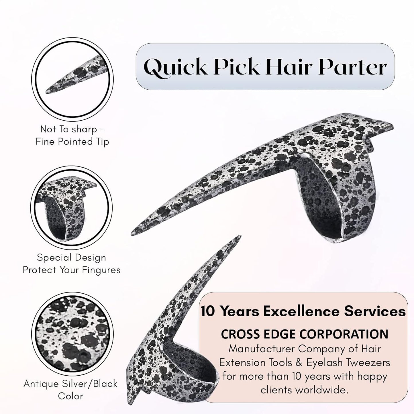 Quick Hair Braiding Tools & Sectioning Ring - Stainless Steel Braid Aid Finger Parting Tool for Durable Dreadlocks Wig, Weave Hair & Installation of Human Hair Extensions (Silver Antique)