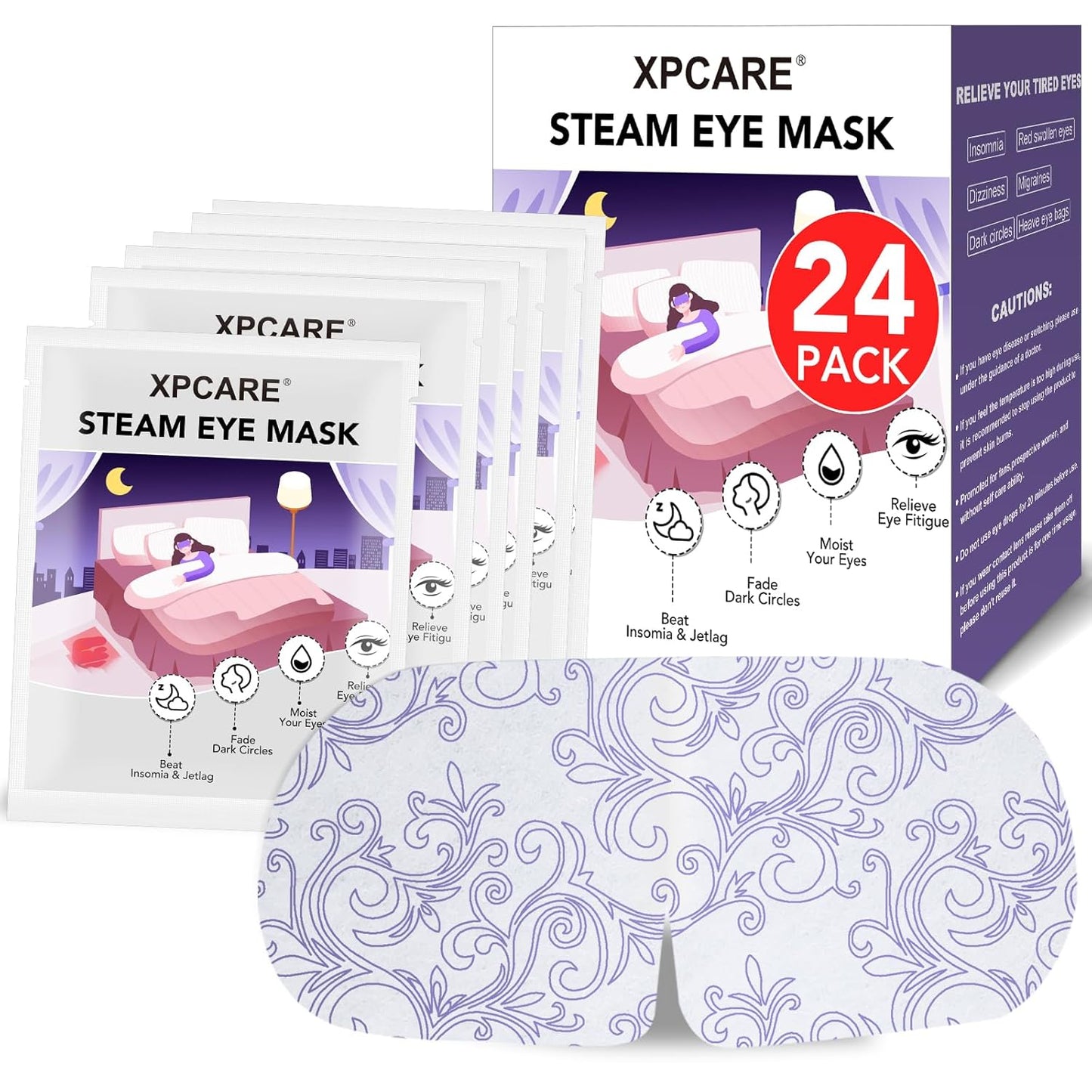 XPCARE 24 Pack Steam Eye Masks for Dry Eyes, Self Heated Steam Warm Eye Mask, Disposable Heated Eye Mask for Dark Circles, Puffy Eyes, Relief Stress Eye Fatigue (Unscented)