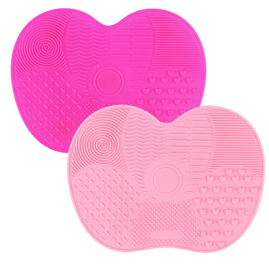 2 Pcs Silicone Make Up Brush Cleaning Mat, Cosmetic Cleaning Pads,Makeup Brush Cleaner Mats, Portable Washing Tool with Suction Cup for Makeup Cosmetic Brushes-red/pink