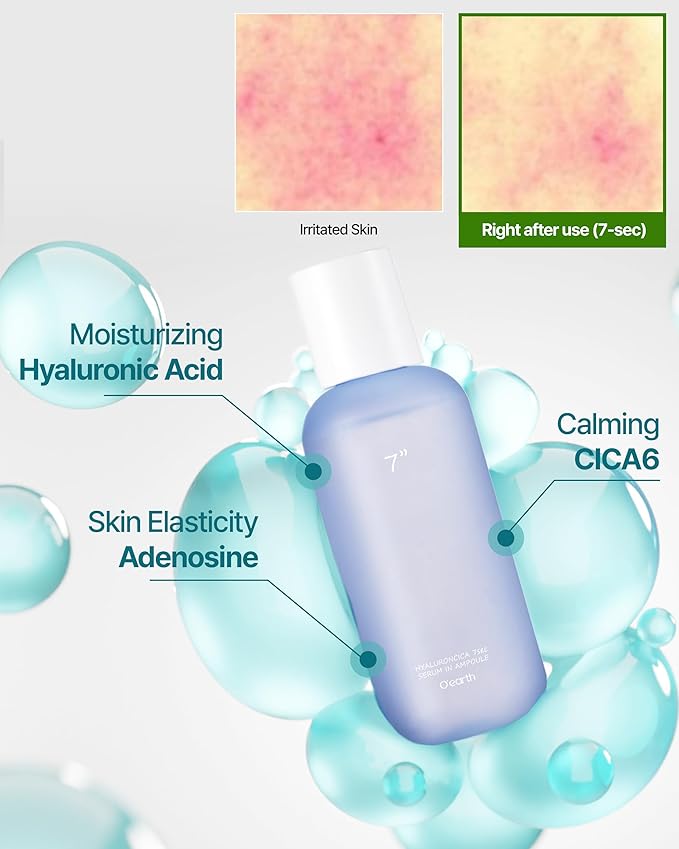 O'EARTH Triple Layer HyaluronCica 7sec Serum In Ampoule - Ultra-Hydrating, Soothing, Non-Sticky Formula for Deep Skin Nourishment and Firmness, 3.6 fl.oz.