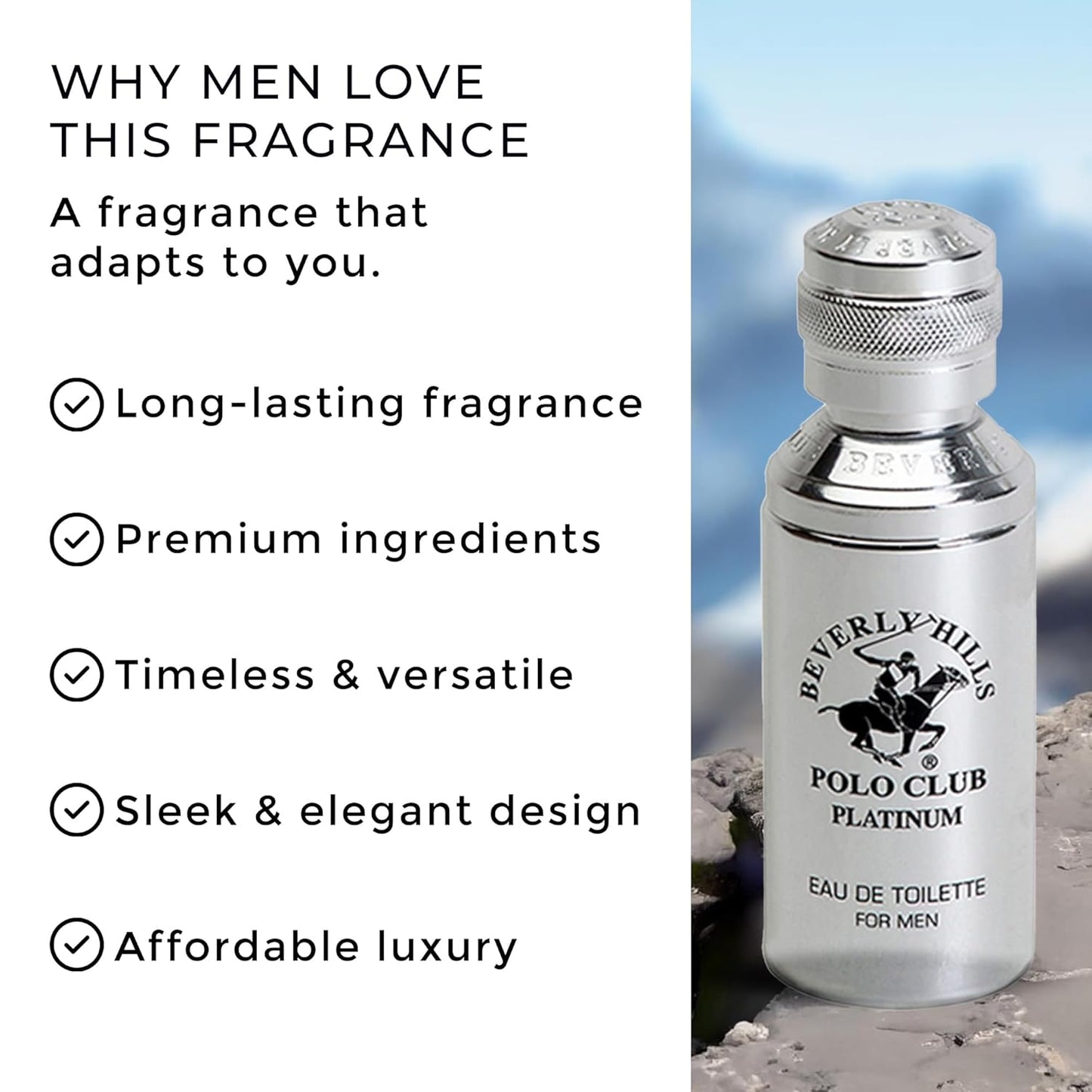 Beverly Hills Polo Club PLATINUM - Cologne for Men with Notes of Cedar, Cinnamon & Orange - Classy & Sexy Fragrance Scent - Eau De Toilette Spray 3.40fl.oz / 100ml