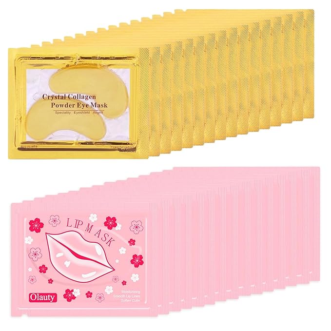 30 Pairs Lip Masks & 24K Gold Eye Mask, Gel Crystal Collagen Eye Patches for Puffy Eyes, Moisturizing & Reducing Fine Lines Dark Circleeye Patches for Dark Circles and Puffiness