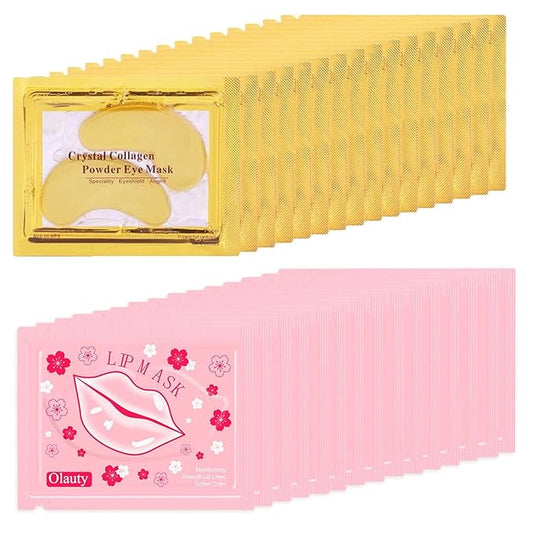 30 Pairs Lip Masks & 24K Gold Eye Mask, Gel Crystal Collagen Eye Patches for Puffy Eyes, Moisturizing & Reducing Fine Lines Dark Circleeye Patches for Dark Circles and Puffiness