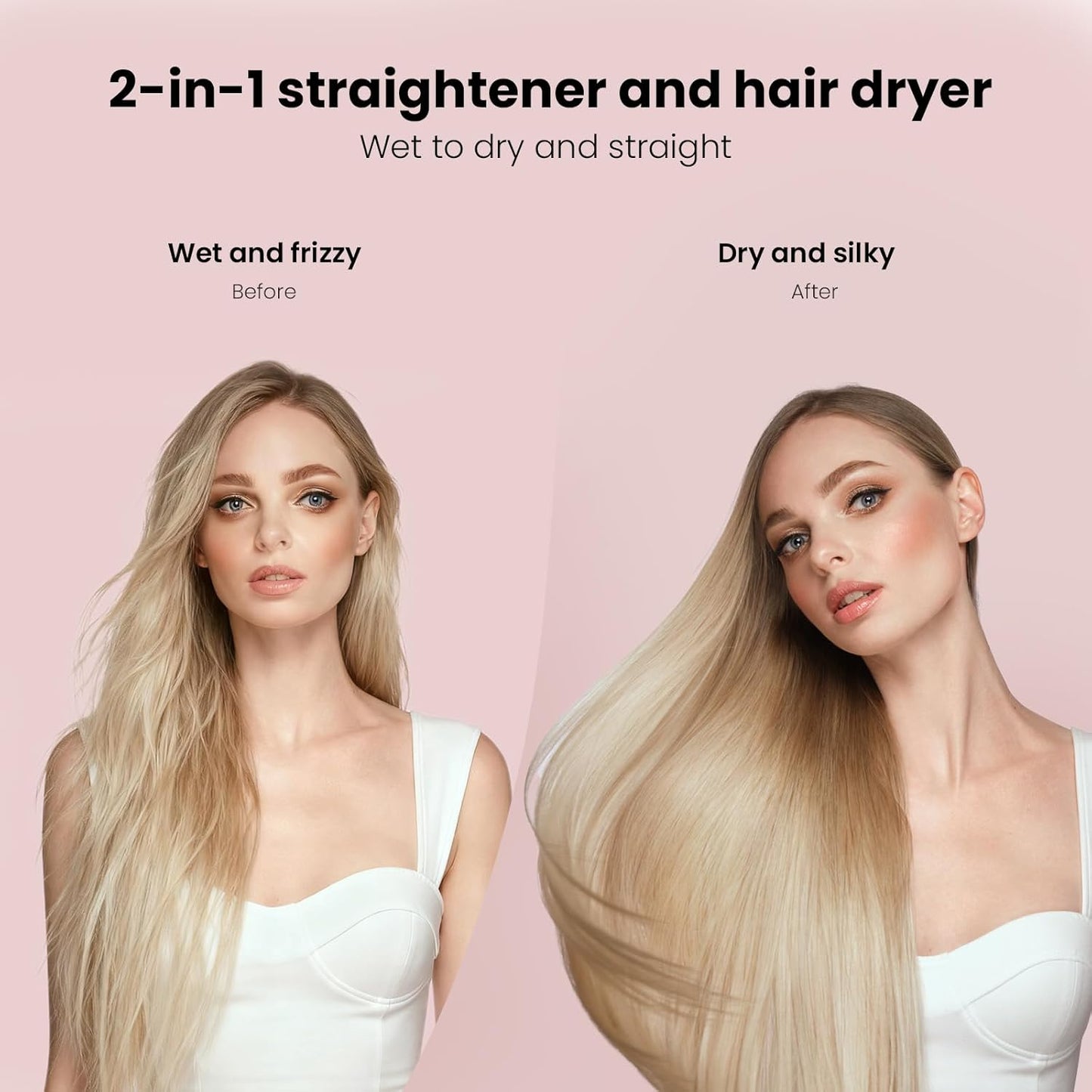 Hair Straightener - 2 in 1 Wet to Dry Hair Dryer and Straightener with High-Speed Airflow + Rapid Heat-Up + Customizable Temperature + LCD Display & Auto Shut-Off + No Heat Damage (Dark Black)