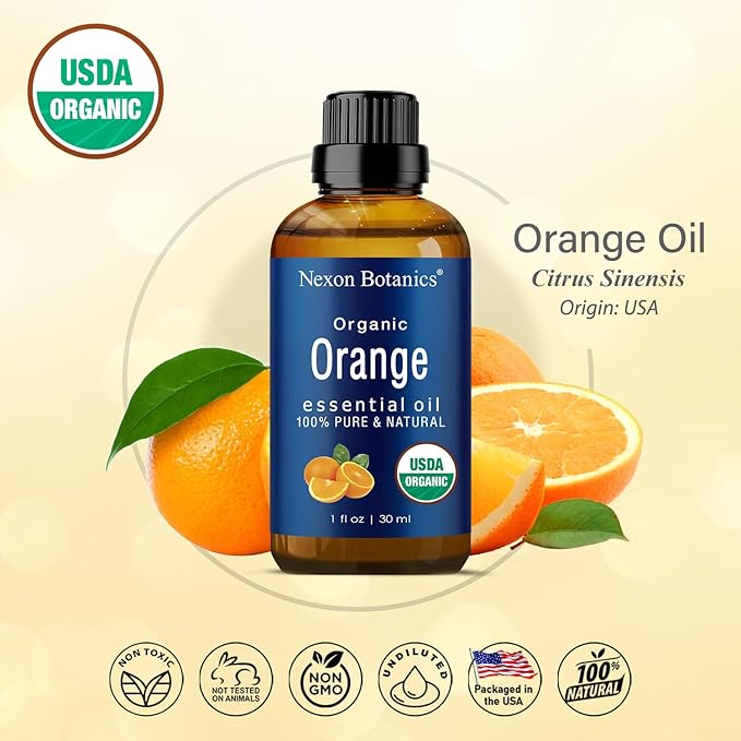 Organic Orange Essential Oil 30 ml - Pure, Natural Sweet Orange Oil for Diffusers, Aromatherapy & Skin Care - Undiluted, Cold Pressed Citrus Oils - Nexon Botanics