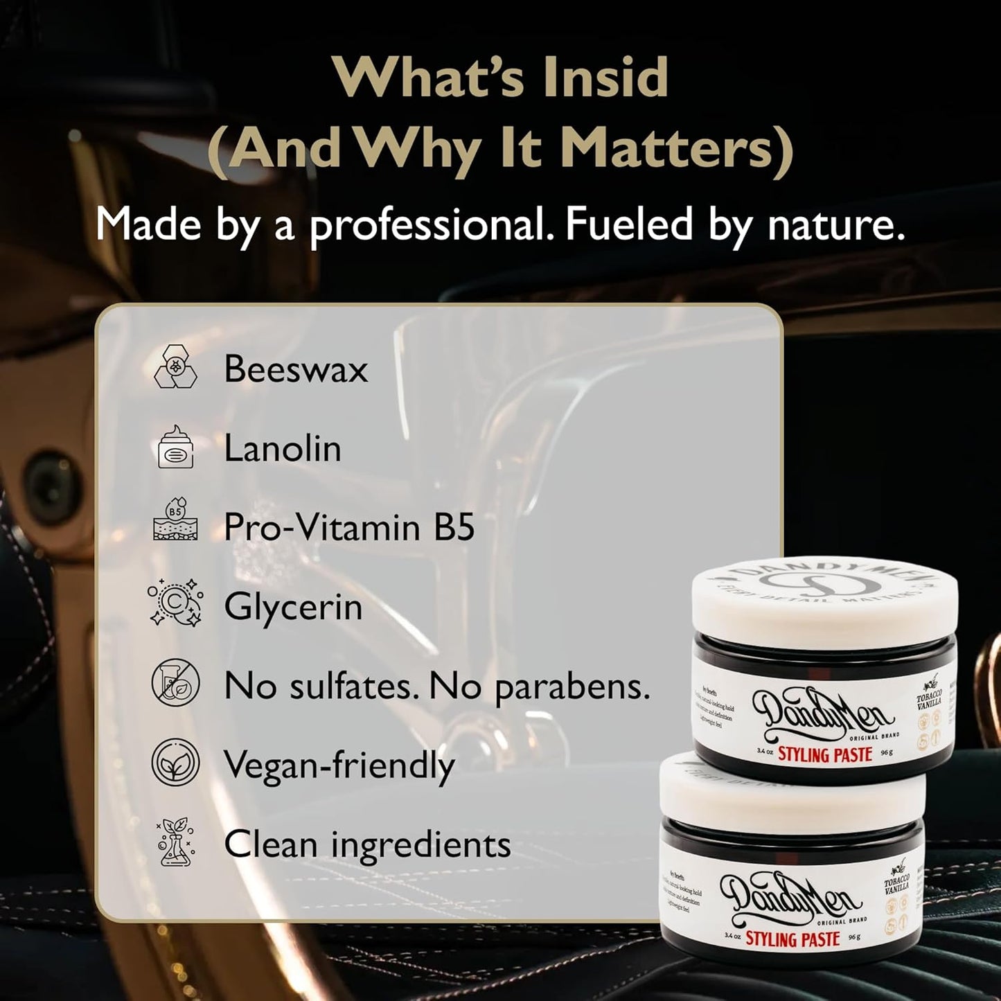 Styling Paste – Medium Hold with Flexible Control and Natural Shine – Enriched with Beeswax & Pro-Vitamin B5 – 3.4 oz (2-pack, Tobacco Vanilla)