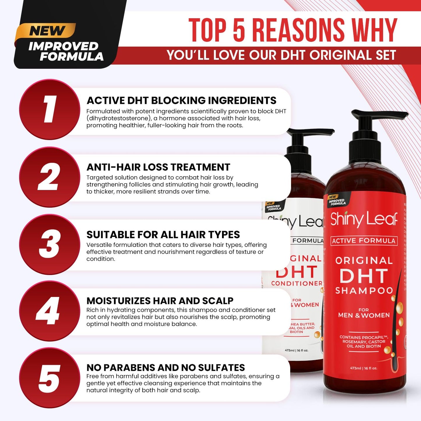 DHT Blocker Shampoo and Conditioner for Hair Loss With Biotin For Men, Women, Anti-Hair Loss Treatment, Rosemary Leaf Oil and Asparagus Extracts, for Thinning Hair (Shampoo and Conditioner)