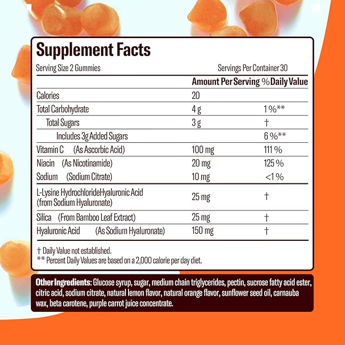 Hydrating Hyaluronic Highlighter Skincare Gummies | Supports Brighter, Dewy, Plump Skin | Vegan Hyaluronic Acid & Vitamin C Supplement | Non-GMO, Gelatin-Free, Orange Flavor, 30-Day Supply