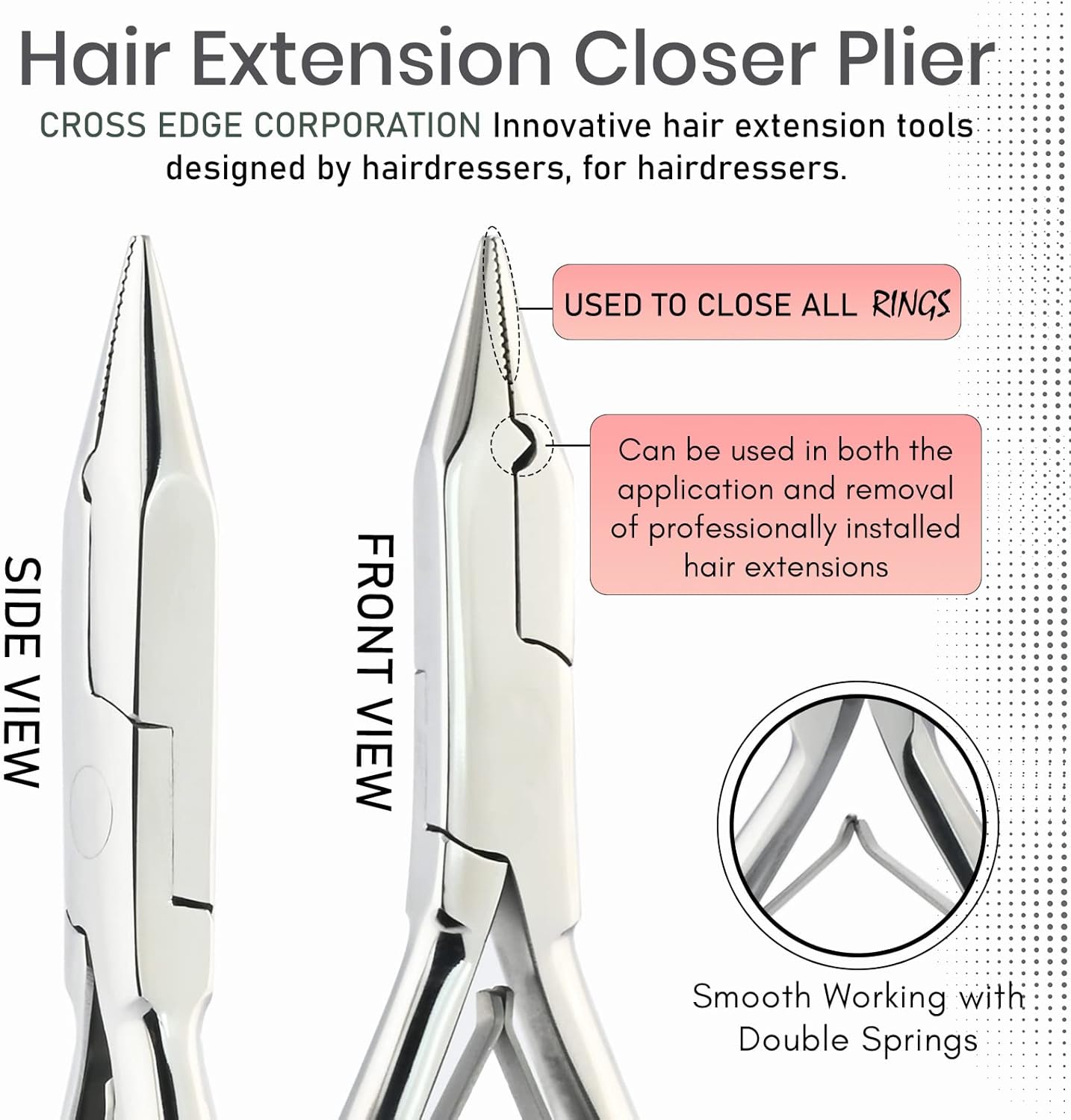 Silver Professional Hair Extension Tools Kit - Complete Set with Microbeads Crimping Plier, Micro Ring & Tape-in Remover Plier, Hair Parting Tool, Bead Loop & Needle Pulling Hook